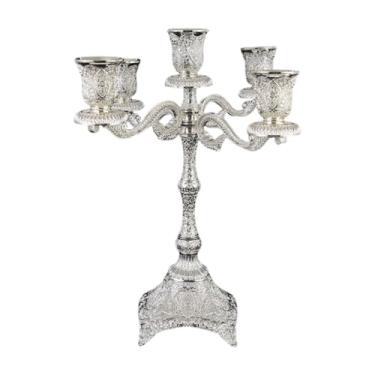 Imagem de Ioensy Candelabro de mesa com 5 braços, suporte para velas, castiçal para casamento e inauguração de casa, Prata