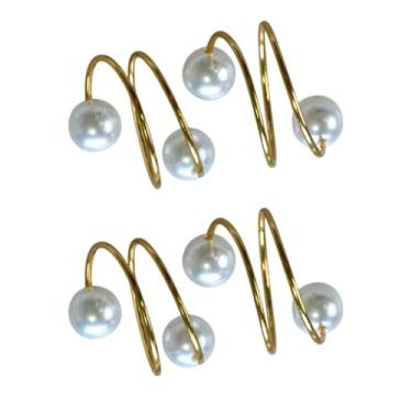 Imagem de Anel Argola Para Guardanapos Decorativos, Kit com 2, 4 ou 10 Peças, Dourado ou Prata, com Pérolas ou Pedra Cristalina, 4 x 3 cm e 4,5 x 4,5 cm (Duas Voltas (Dourado), 4 Anéis)