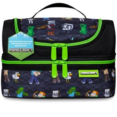 Imagem de Minecraft Cool Bag Lancheira térmica infantil original para meninos e meninas ideias de presente para jogadores – Lancheira isolada com garrafa de água ou lancheira 2 compartimentos (preto)
