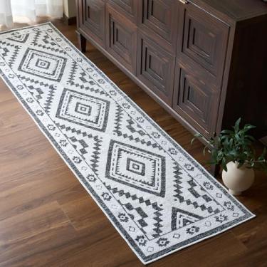 Imagem de RAMEFILD Tapete de corredor lavável marroquino 5 x 20, tapete geométrico, tapete de corredor boêmio, tapete antiderrapante macio e leve para quarto, sala de estar, lavanderia, cozinha, preto e branco