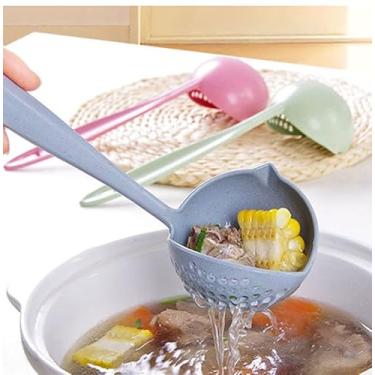 Imagem de 1 concha de sopa 2 em 1 com filtro de filtro, colher de cabo longo para separar líquidos, panela quente e sopas, utensílio de cozinha