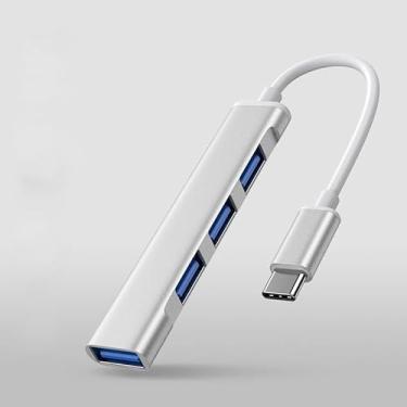 Imagem de Hub USB C Adaptador multiportas de 4 portas, extensor de metal USB-C para 4 portas USB para laptop e tablet, divisor USB portátil Plug and Play para escritório em casa e viagens, prata