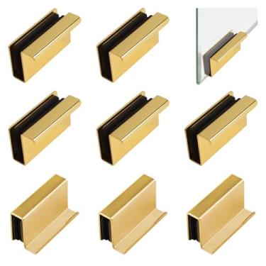 Imagem de UFURMATE 8 peças de vidro com borda de dedo puxador para armário e puxador de dedo clipes de porta de vidro braçadeira de trava de armário alça oculta para porta de vidro de exibição (ouro)