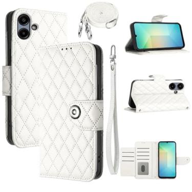 Imagem de Dswteny Capa carteira para Samsung Galaxy A06/A07 com alça de ombro de pulso, padrão Argyle PU couro flip suporte para cartão de crédito capa para celular AO6 5G/AO7 4G A 06 07 LTE meninas mulheres