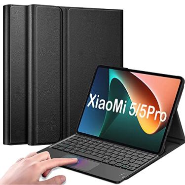 Imagem de QYiiD Capa com teclado TouchPad para Xiaomi Mi Pad 5 Pro 11 polegadas, capa de couro com suporte magnético removível sem fio para Xiaomi Mi Pad 5/5 Pro, preta