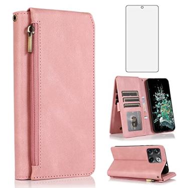 Imagem de Asuwish Compatível com OnePlus 10T 5G/One Plus Ace Pro, carteira protetora de tela e zíper retrô de couro, suporte para cartão, acessórios para celular On 1Plus 1 + Plus10T 1+ AcePro Rose Gold