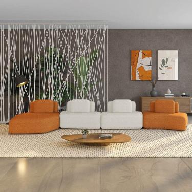 Imagem de Sofá 4 Lugares Orgânico Com Chaise E 3 Módulos Berlim Bouclê Caramelo-off White K01 - D'rossi