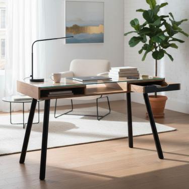 Imagem de Mesa De Escritorio Com Madeira E Vidro 120x76x80 Cm