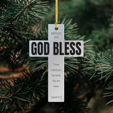 Imagem de Enfeite batizado de God Bless 2025, presente de afilhado dos padrinhos, decorações religiosas de Páscoa, presentes de batismo de Páscoa para meninas, meninos, presente de batismo de cruz, presentes de