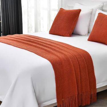 Imagem de JONKMY Cama Runner Cachecol Colchas Camas Corredores Cama King Size Tricô Cobertor Sofá com Borla Cor Sólida Lenço Proteção Casa Hotel Decorativo Lance Laranja||65 x 260 cm (Cama de 2 m)