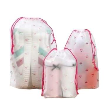 Imagem de Sacos Organizadores, Kit 5 Sacos Reutilizáveis Guardar Roupas Sapato Viagem Presente de Plástico com Fecho de Cordão(Cereja,5 Sacos)