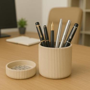 Imagem de Porta Canetas Lápis Organizador de mesa escritório(KIT Caneta/Clipes Bege)