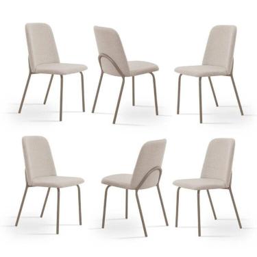 Imagem de Kit 6 Cadeiras de Jantar Aço e Linho California Champagne / Bege