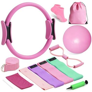 Imagem de Kit de Pilates para exercícios em casa, kit essencial de Pilates para mulheres, kit Better Me Pilates, equipamento de Pilates com conjunto de anéis de Pilates de 37 cm, bola de ioga de 23 cm, toalha