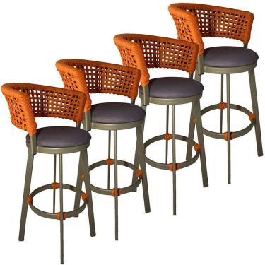 Imagem de 4 Banqueta Somália Em Alumínio E Corda Náutica Jardim Terra Cota