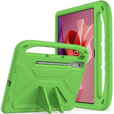 Imagem de Capa infantil para Lenovo Tab P12 (32.3 cm) 2023 TB-370/TB-371, capa protetora leve e durável de EVA à prova de choque, capa resistente para tablet com suporte de alça (verde)