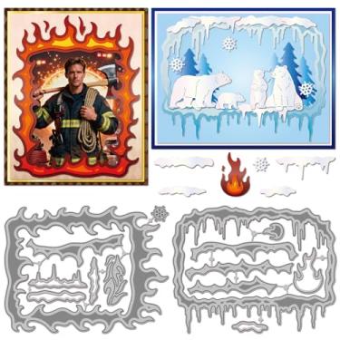 Imagem de GLOBLELAND Molduras de fogo e gelo, matrizes de corte para fazer cartões, flocos de neve, molduras de metal, moldes de corte de borda de fogo para decoração de papel DIY em relevo, scrapbooking