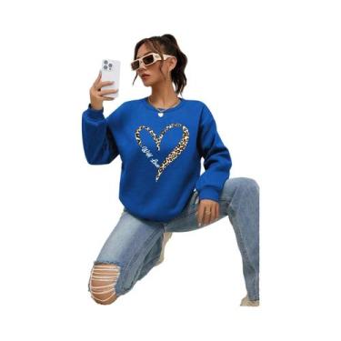 Imagem de Moletom Feminino Com Estampa De Coração De Leopardo, Forrado Com Pelo,