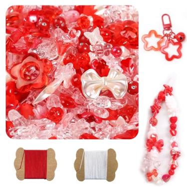 Imagem de Contas de acrílico sortidas de 500 g, 600 a 760 peças, contas fofas para fabricação de joias, 10 m, 0,8 mm, tira de nylon, flor, estrela, urso, arco, estética kawaii, berloques para pulseira, colar