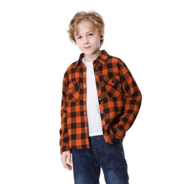Imagem de Camisa de flanela Sangtree Boy de manga comprida com botões laranja 7-