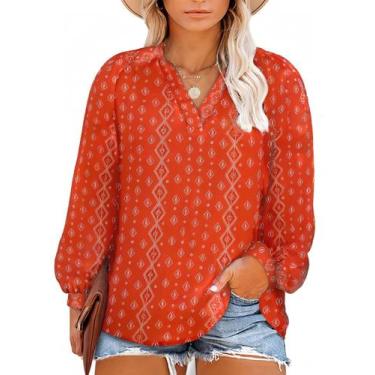 Imagem de Blusa feminina Eytino Plus Size Boho com estampa floral com decote em 