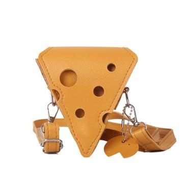 Imagem de Bolsa tiracolo com design de queijo, couro sintético amarelo, mini bolsa quadrada, Triângulo