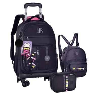 Imagem de Kit Mochila de Costas e Rodas Estojo Box e Lancheira 2x1 Rebeca Bonbon Beaded Fun Escolar Trabalho Faculdade Preto