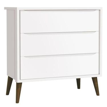 Imagem de Cômoda Gaveteiro Infantil Theo Branco Acetinado Com Pés Amadeirado - Reller