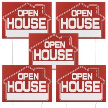 Imagem de Sinais de venda de casa, estrada aberta com placas de estacas de metal dupla face, 30,5 x 40,6 cm, casa impermeável, 5 peças, eventos de venda aberta para placas laterais de setas direcionais