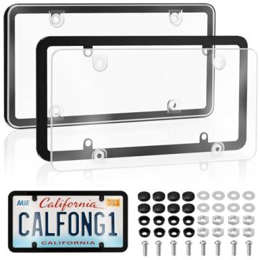 Imagem de CPProDilig Pacote com 2 capas e molduras para placas, à prova de ferrugem com 4 furos, suporte de placa de carro dianteiro/traseiro de plástico com parafusos para mulheres e homens (capa de placa 2)