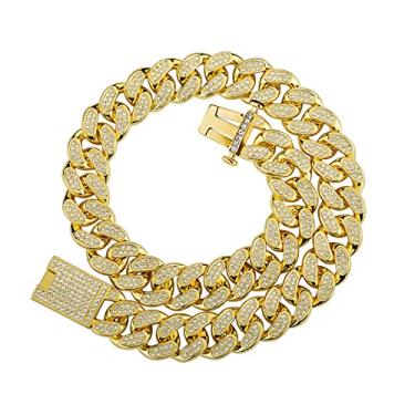 Imagem de OYOGAA Corrente cubana de elos cubanos de 20 mm Miami para homens, banhado a ouro 14K, banhado a ouro 14K, pulseira cubana de prata para mulheres com fecho de cobre, Zinco, Strass