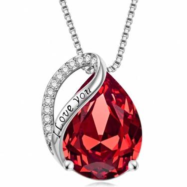 Imagem de Colares com pingente de cristal de pedra do mês de nascimento para mulheres, presente de aniversário dos namorados, dia das mães, colar de namorada, joia de coração de filha, aniversário para ela, ON