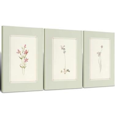 Imagem de 3 peças emolduradas simples vintage floral botânica decoração de parede impressão em tela planta natural arte de parede pôster galeria parede quarto sala de estar escritório decoração 40,6 x 61