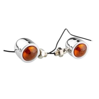 Imagem de JicSuXi 2x Mini luz de seta redonda vintage para motocicleta, encaixe universal, peças de reposição de fio único, acessório de caixa de metal 12V 5W, Habitação Prateada