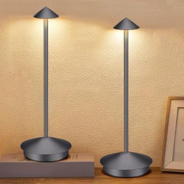 Imagem de XMINKDZA Candeeiro de mesa portátil de LED sem fio, pacote com 2, bateria recarregável de 6000 mAh, lâmpada de mesa externa para jantar, restaurante, pátio, quarto, acampamento, IP54, à prova d'água