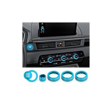 Imagem de DvlynAuroa Para Honda Pilot Accessories 2023-2025, kit de capas de botão de acabamento de liga de alumínio com 6 peças - inicialização, ar condicionado e ajuste de volume (azul-celeste)