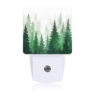 Imagem de Luz noturna de floresta enevoada, luzes noturnas conectadas à parede com sensor de crepúsculo ao amanhecer, luz noturna para decoração de quarto feminino, masculino, corredor, cozinha, banheiro