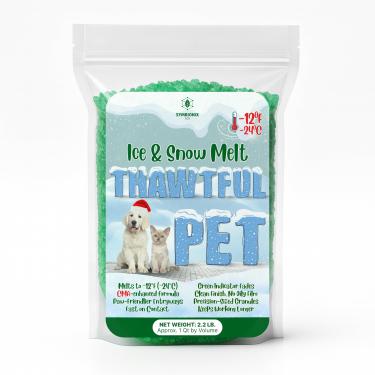 Imagem de SymbionixEco Thawtful Pet Safe Ice Melt – Derretimento de gelo para animais de estimação, derretimento de neve – Grânulos verdes com CMA, derrete a −24°C) - Sal de garagem e sal de calçada para gelo