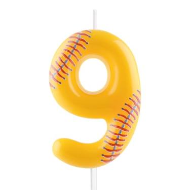 Imagem de Vela de beisebol – Número 9 velas para topo de bolo, vela de softbol de 6 cm velas esportivas de aniversário, perfeita como decoração de bolo com tema de beisebol para meninos, meninas, aniversários