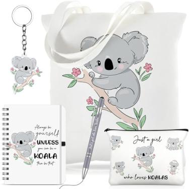 Imagem de Kinlop 5 peças de presentes de cavalo para mulheres incluem Just a Girl Who Loves Horses Tote Bag Canvas Cosmetic Bag Bobina Notebook chaveiro e caneta esferográfica para mulheres meninas, Multicor