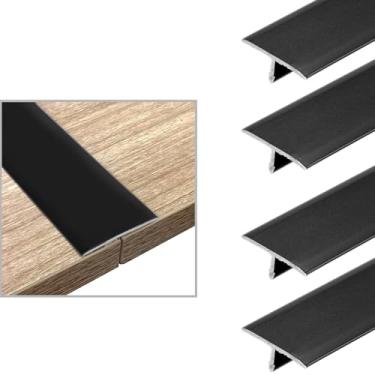 Imagem de Saim 4 peças de tira de transição de piso de moldagem em T de alumínio - 0,9 m x 2 cm para unir lacunas e limites de piso, acabamento versátil para limiares de porta - preto