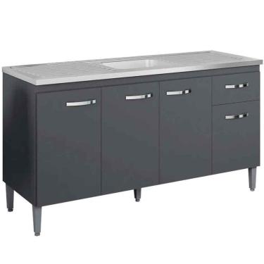 Imagem de Balcão de Pia Para Cozinha 150 Cm Graziela 4 Portas 1 Gaveta Cinza