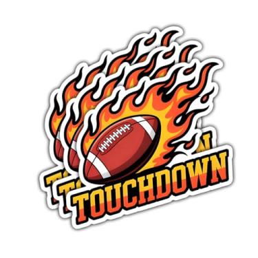 Imagem de 3 adesivos de futebol touchdown, decalques de vinil esportivos engraçados com design de bola flamejante para laptop, garrafa de água, caderno, scrapbook, skate, presente para jogadores, fãs e