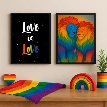 Imagem de Kit 2 Quadros Lgbt Gay - Leões Love Is Love 45X34Cm - Vidro - Quadros 