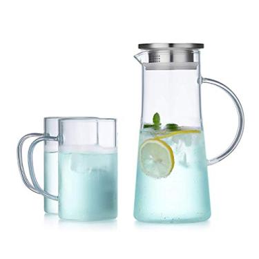 Imagem de YWangQiang Jarros de filtro, conjunto de jarros de água fria, jarro de grande capacidade, jarro de vidro resistente ao calor, jarro engrossado doméstico, jarro de suco, 1500 ml, 2000 m (cor