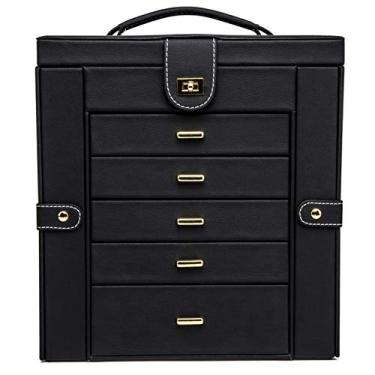 Imagem de Caixa organizadora de joias, exibição de caixas de joias de couro sintético funcional, presente para meninas ou mulheres, caixa de armazenamento de grande capacidade, caixa de joias preta cor