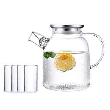 Imagem de Jugs Conjunto de jarros de água fria jarro de vidro resistente ao calor filtro de casa jarro de chá jarro de suco doméstico jarro multiuso melhor presente 1600 ml (cor: transparente - tamanho A: 13,5