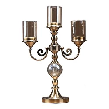 Imagem de YWangQiang Suporte de vela criativo de três cabeças suporte de vela estilo europeu sala de estar varanda suporte de vela de vidro de metal luz de vela decoração de mesa de jantar suportes de castiçal