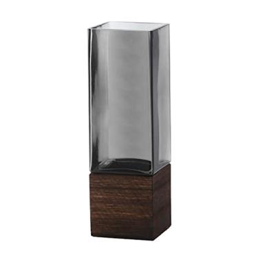 Imagem de Yalych Vaso flor moderna, vidro com suporte de madeira escritório sala de estar quarto boca quadrada cinza/verde, 4 tamanhos (cor: B, tamanho: 7,5 * 7,5 * 20 cm) decoração de casa