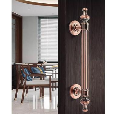 Imagem de Puxadores de porta de metal retrô para porta de madeira, barra de puxar de porta curta, decoração de casa, tubo de aderência texturizado montagem em um lado, fácil instalação (cor: cobre vermelho